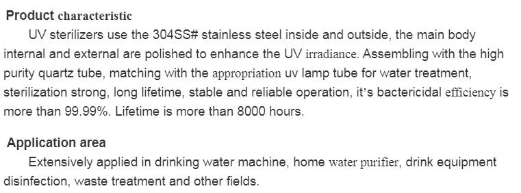 304ss 316L Stainless Steel 2 Gpm 16 W Drinking Water UV Sterilizer for Water Disinfection