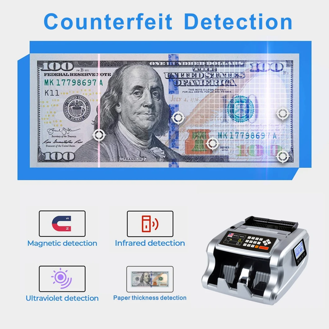 Fake Money Detector Banknote Money Counter Al-6700t UV/Mg Detector De Billete Falso TFT Display Note Counting Machine